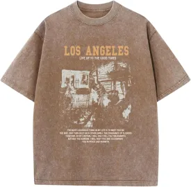 Oversized Graphic Tshirts for Men Acid Wash Los Angeles Vintage Tees Streetwear Baggy Cotton Shirts Casual Tops