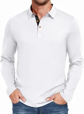PEGENO Mens Polo Short/Long Sleeve Shirt Classic Button Basic Solid Color Designed Collared Polo Shirt Fashion Casual Shirts