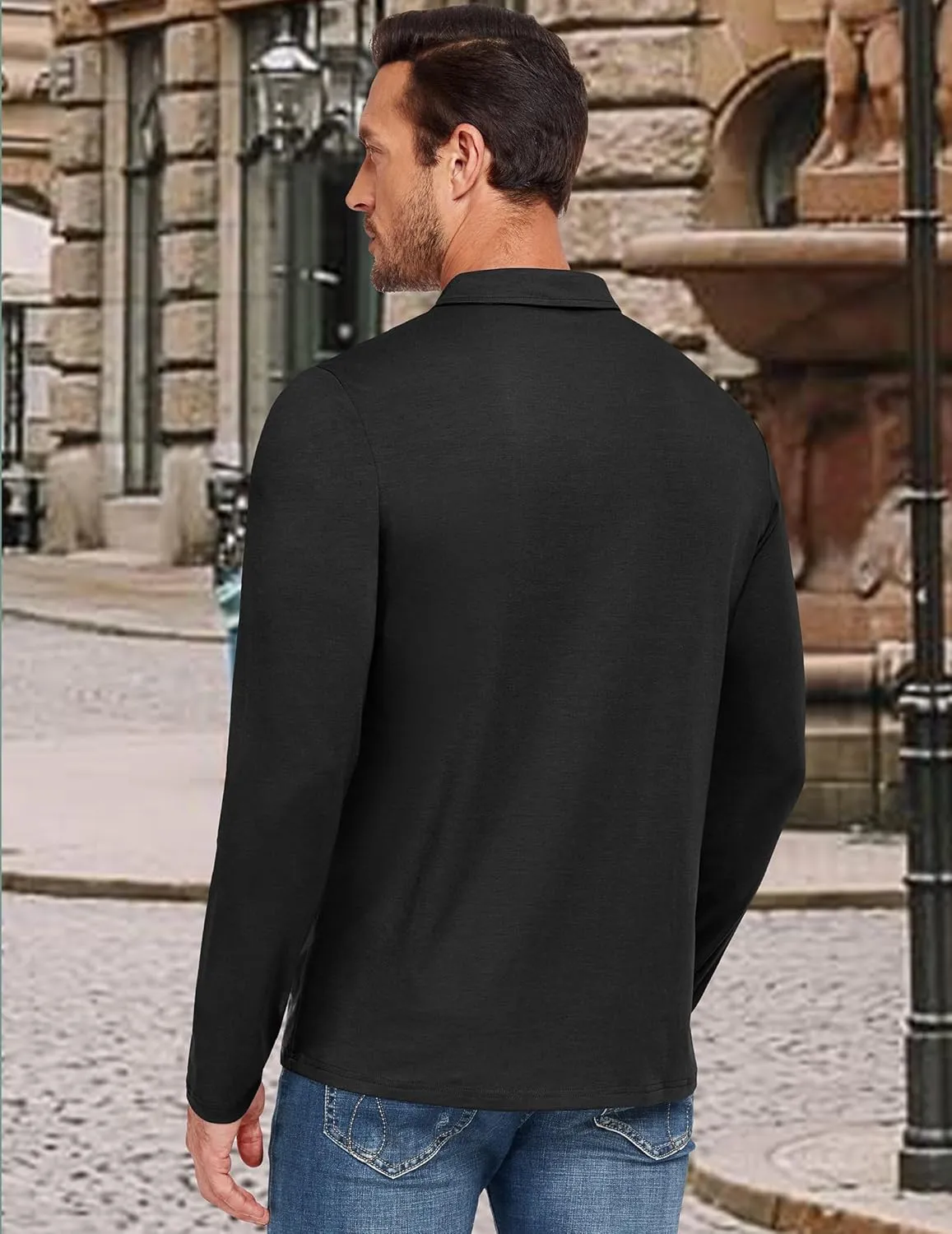 PEGENO Mens Polo Short/Long Sleeve Shirt Classic Button Basic Solid Color Designed Collared Polo Shirt Fashion Casual Shirts