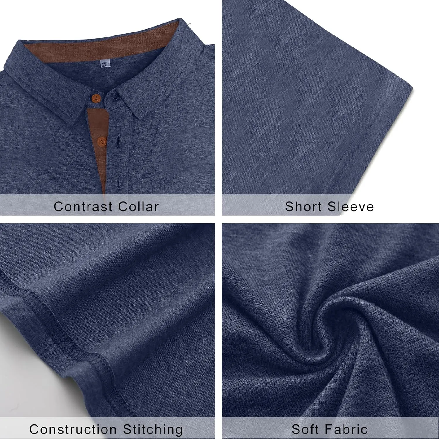 PEGENO Mens Polo Short/Long Sleeve Shirt Classic Button Basic Solid Color Designed Collared Polo Shirt Fashion Casual Shirts