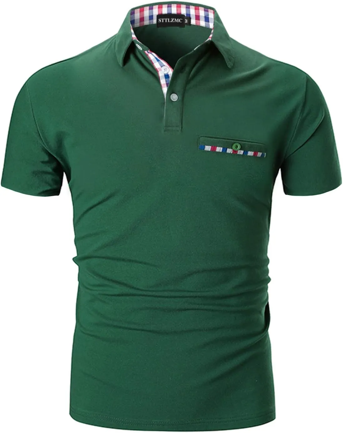 Polo Shirts for Men Short Sleeve Casual Fit Plaid Collar T-Shirts