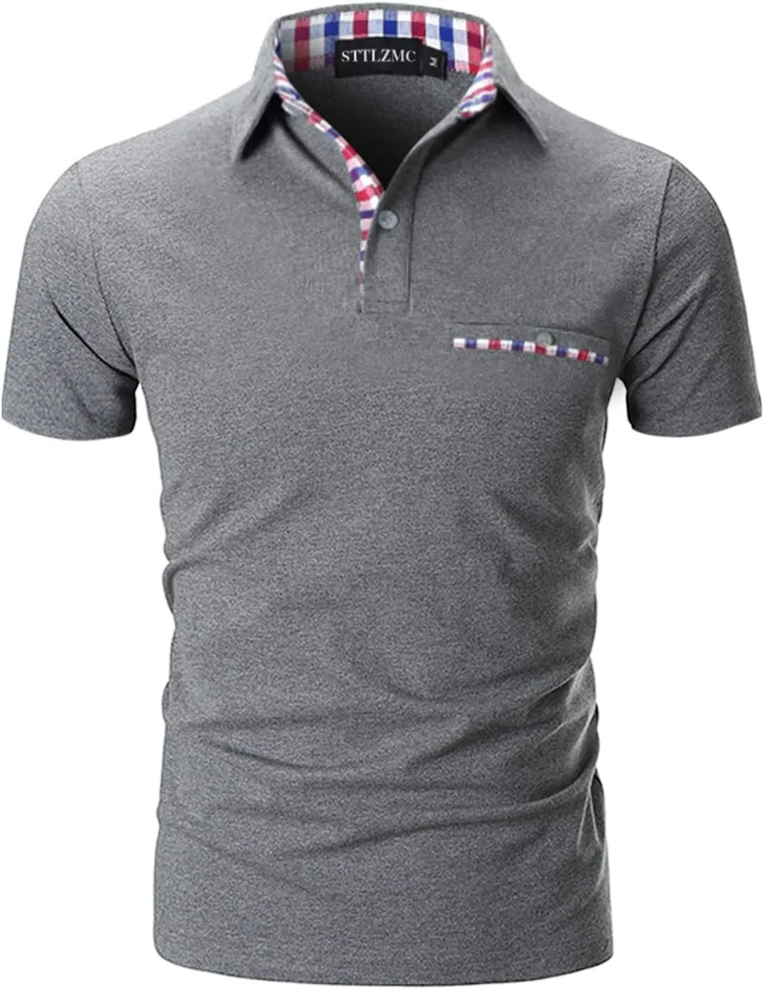 Polo Shirts for Men Short Sleeve Casual Fit Plaid Collar T-Shirts