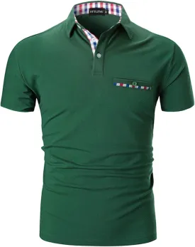 Polo Shirts for Men Short Sleeve Casual Fit Plaid Collar T-Shirts