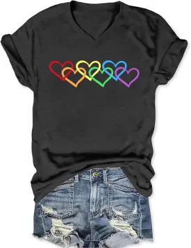 Pride Shirts for Women: Rainbow Graphic T-Shirts LGBT Equality Gay Pride Tees Casual V Neck Short Sleeve Tops