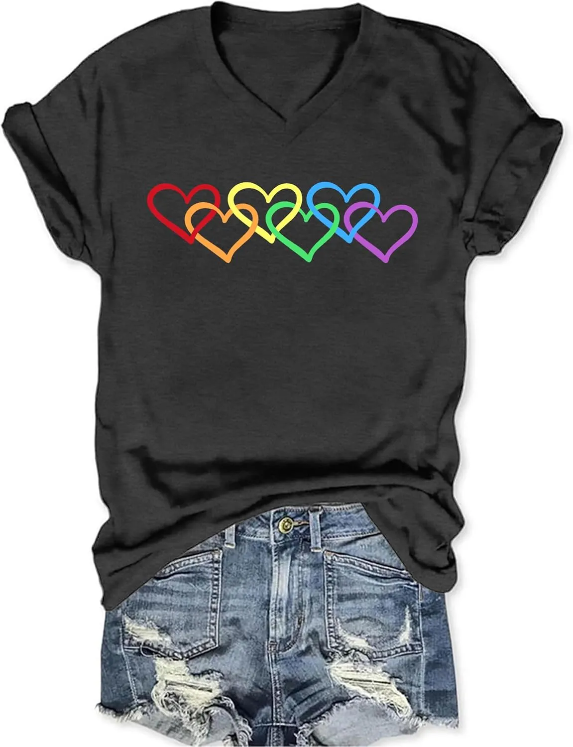 Pride Shirts for Women: Rainbow Graphic T-Shirts LGBT Equality Gay Pride Tees Casual V Neck Short Sleeve Tops