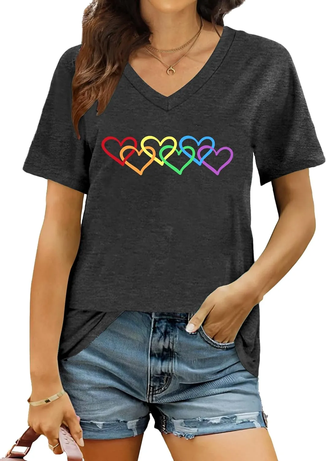 Pride Shirts for Women: Rainbow Graphic T-Shirts LGBT Equality Gay Pride Tees Casual V Neck Short Sleeve Tops