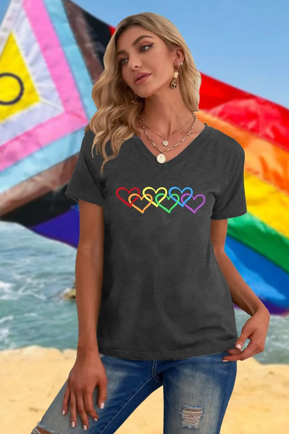 Pride Shirts for Women: Rainbow Graphic T-Shirts LGBT Equality Gay Pride Tees Casual V Neck Short Sleeve Tops