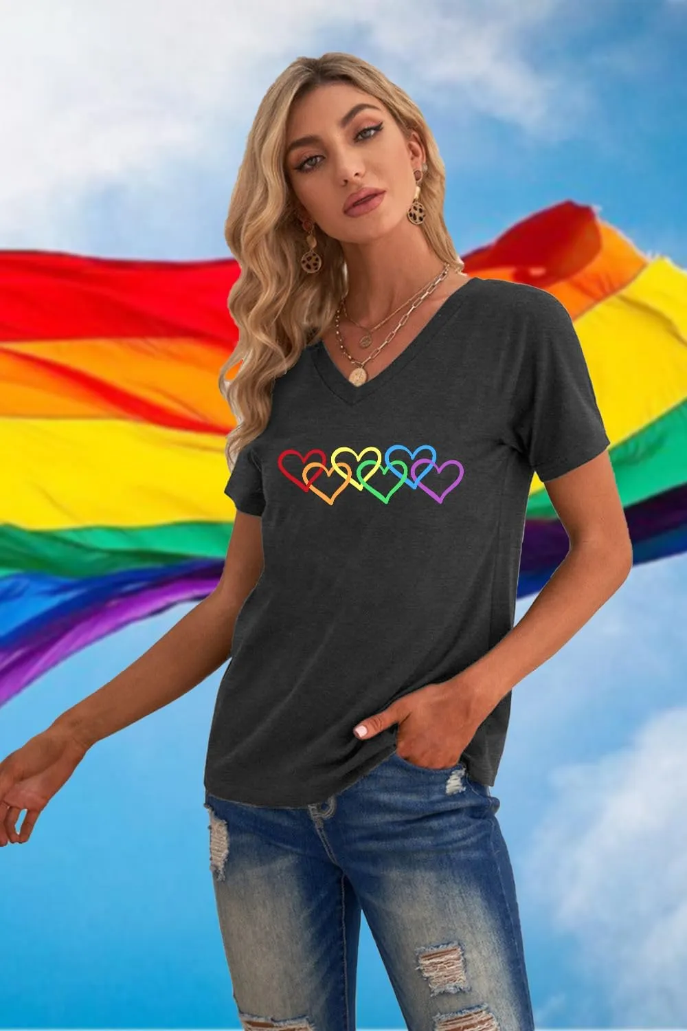 Pride Shirts for Women: Rainbow Graphic T-Shirts LGBT Equality Gay Pride Tees Casual V Neck Short Sleeve Tops