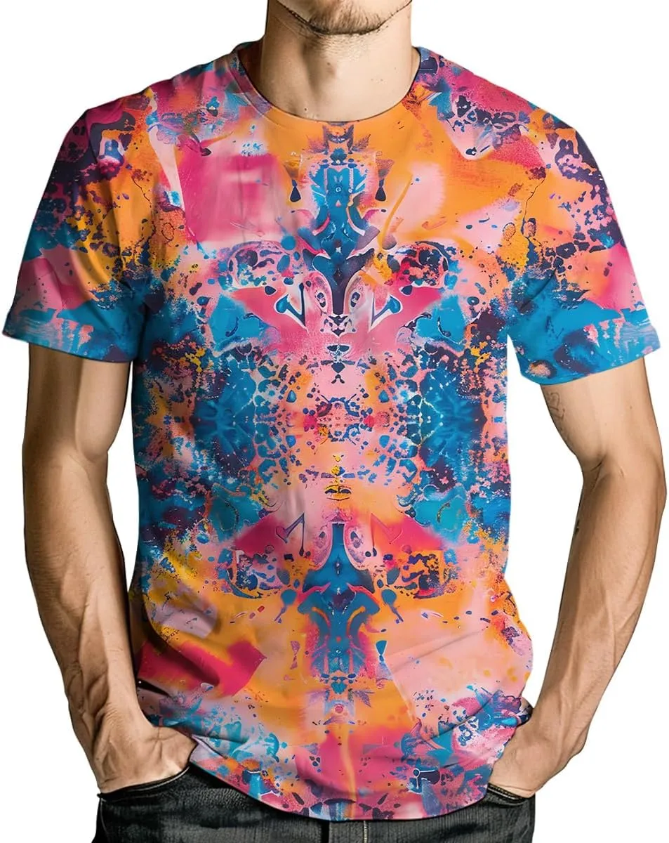 Psychedelic Tie Dye Shirt for Men Women Graphic Tees Unisex 3D Printed Short Sleeve Novelty Tops T-Shirts