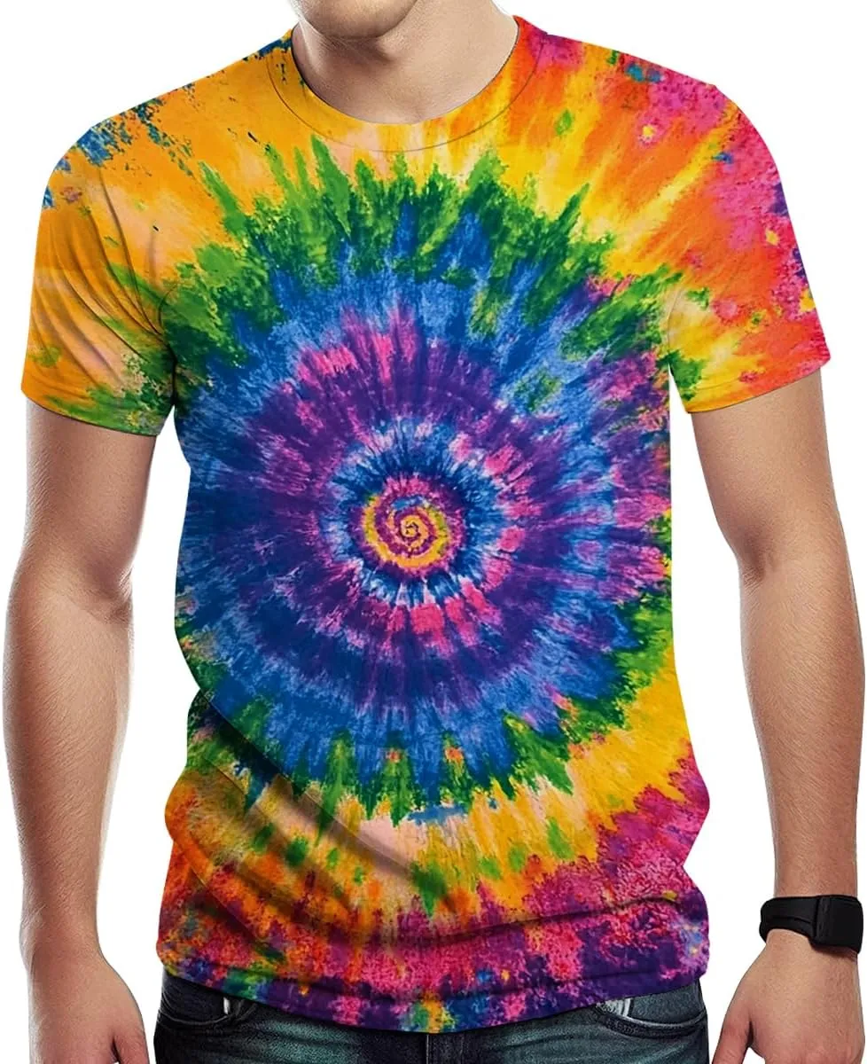 Psychedelic Tie Dye Shirt for Men Women Graphic Tees Unisex 3D Printed Short Sleeve Novelty Tops T-Shirts