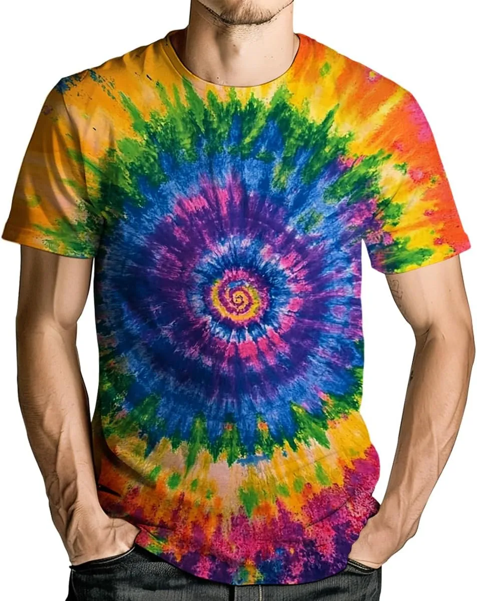 Psychedelic Tie Dye Shirt for Men Women Graphic Tees Unisex 3D Printed Short Sleeve Novelty Tops T-Shirts