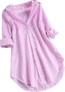 Shirts for Women 2025 Summer Linen Button Down Shirt Rolled Cuffed Short Sleeve Blouse Casual Beach Cotton Tops