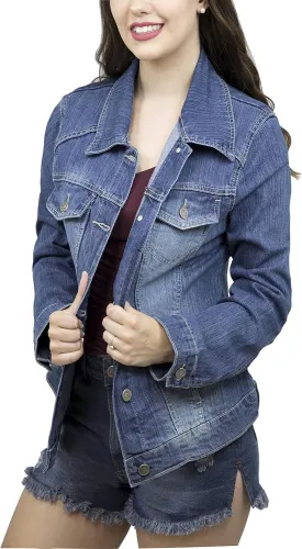 Skylinewears Women Denim Jacket Button UP Long Sleeve Ladies Stretch Trucker Jean Jackets