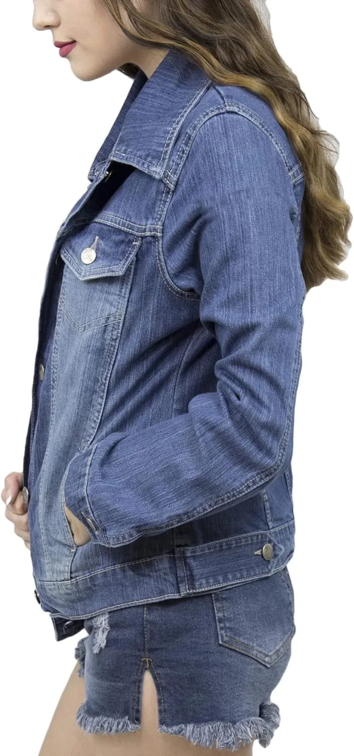 Skylinewears Women Denim Jacket Button UP Long Sleeve Ladies Stretch Trucker Jean Jackets