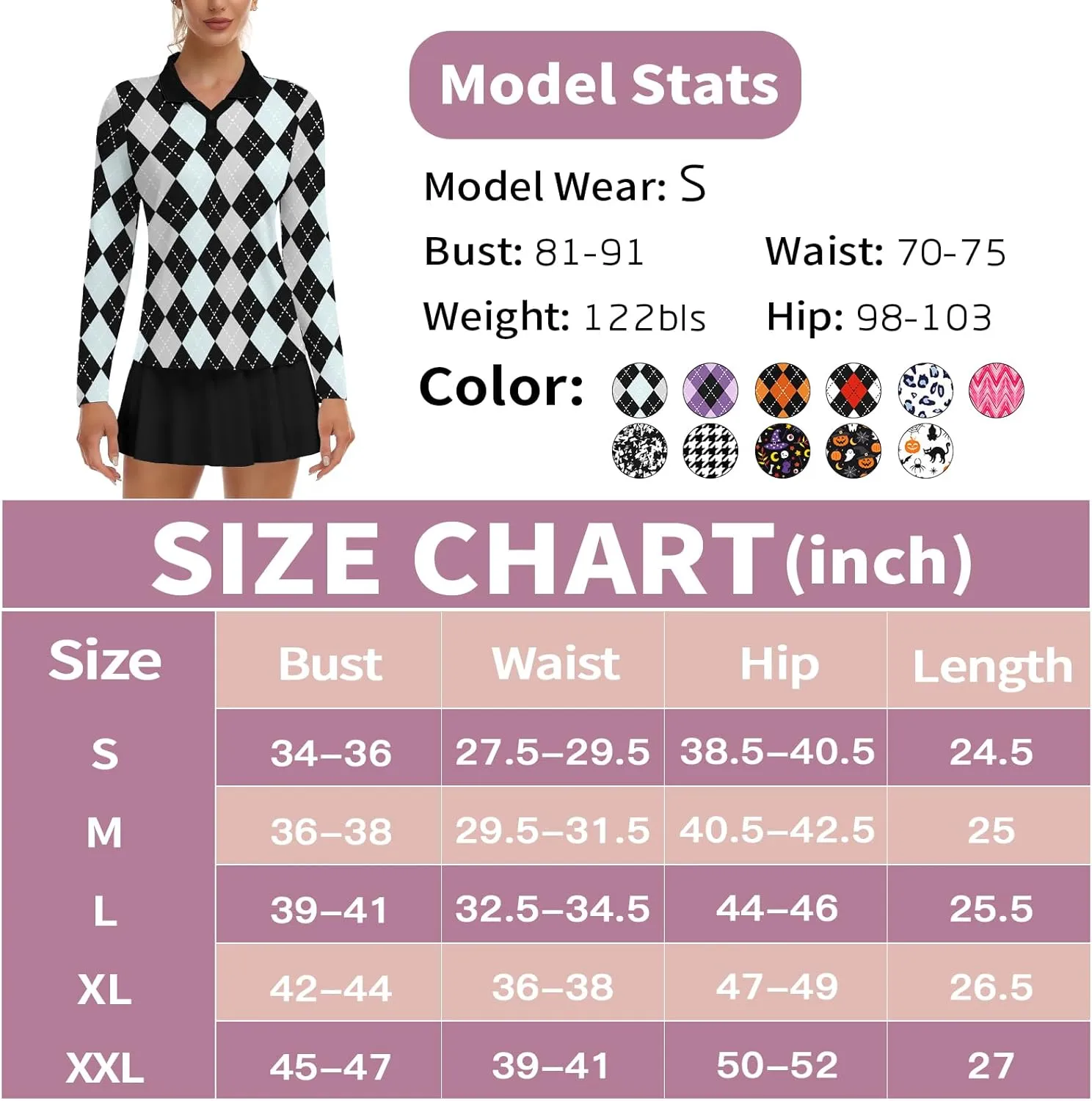 Soneven Women's Golf Polo Shirts - Moisture Wicking Long Sleeve Collared V-Neck