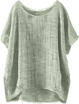 Summer Tops for Women 2025 Short Sleeve Crew Neck Linen Cotton Shirts Plus Size Gauze Casual Dressy Blouse Outfits