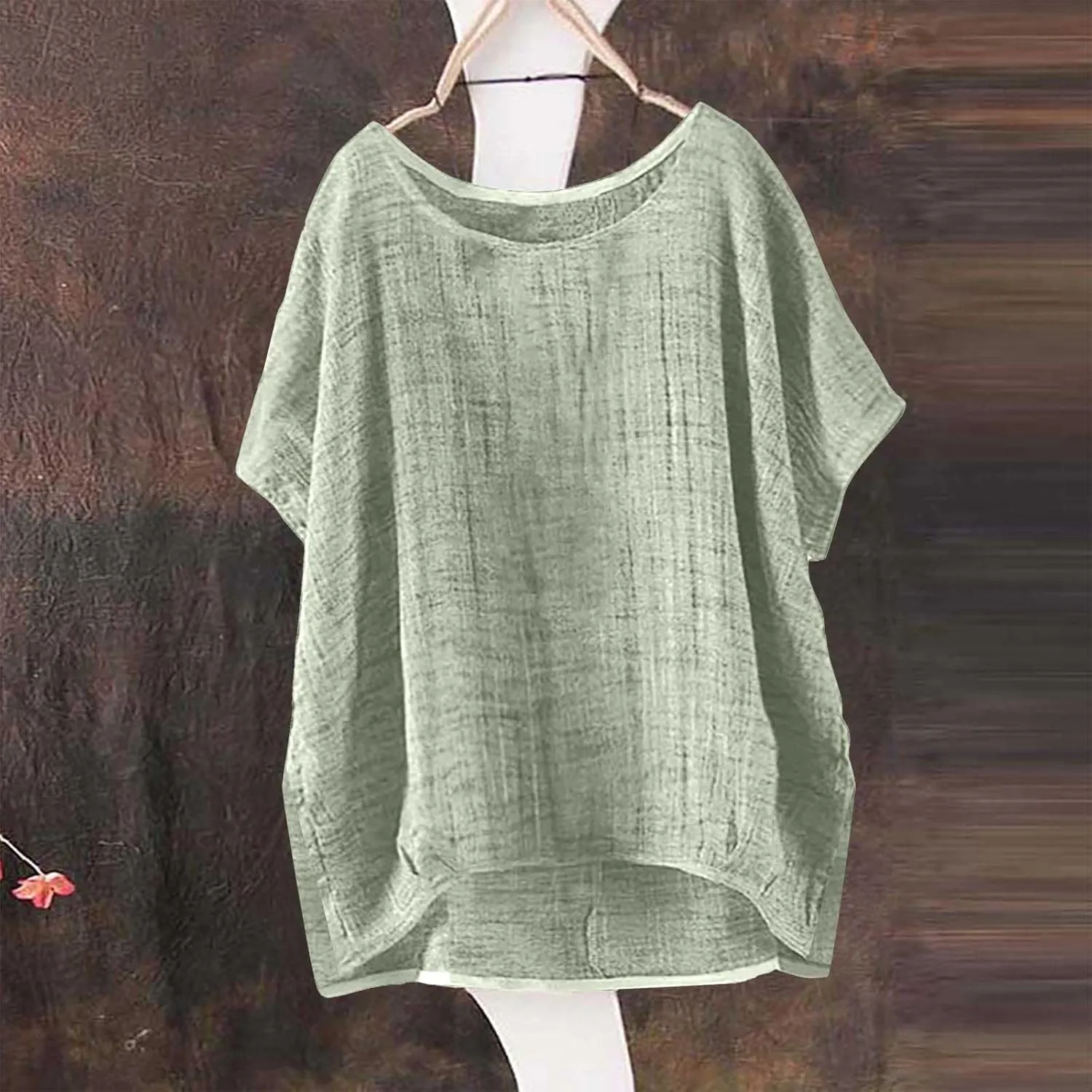 Summer Tops for Women 2025 Short Sleeve Crew Neck Linen Cotton Shirts Plus Size Gauze Casual Dressy Blouse Outfits