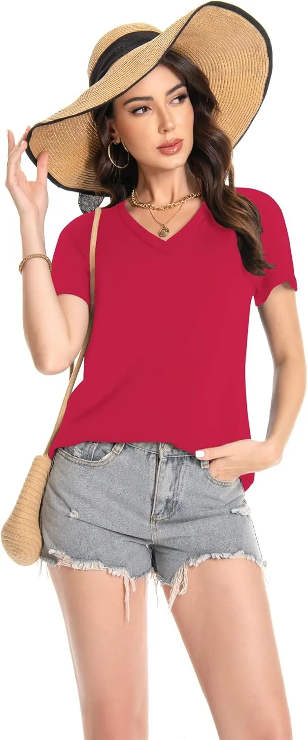 T Shirts for Women V Neck Short Sleeve Summer Casual Basic Tunic Tee Shirt