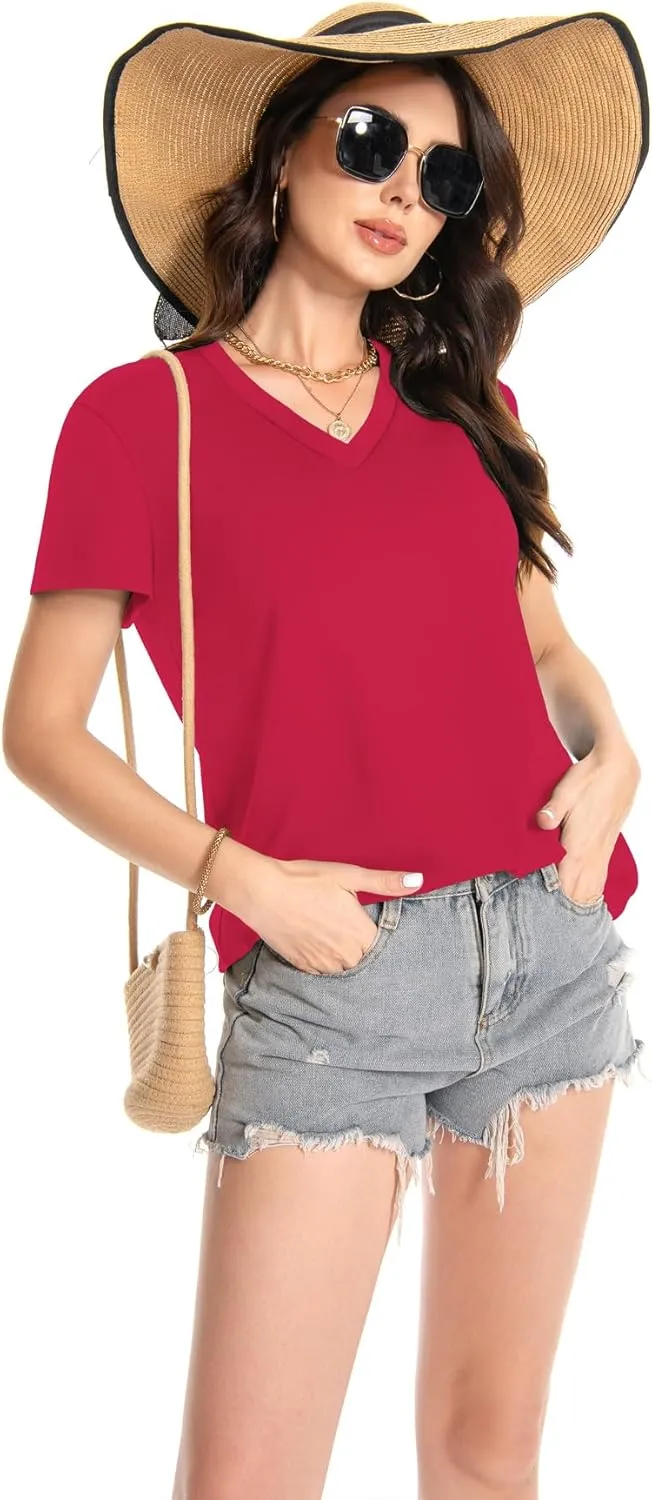 T Shirts for Women V Neck Short Sleeve Summer Casual Basic Tunic Tee Shirt