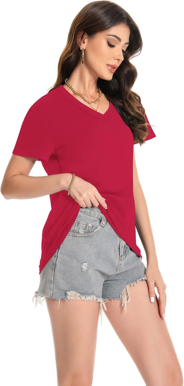 T Shirts for Women V Neck Short Sleeve Summer Casual Basic Tunic Tee Shirt