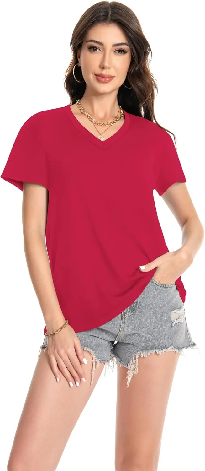 T Shirts for Women V Neck Short Sleeve Summer Casual Basic Tunic Tee Shirt