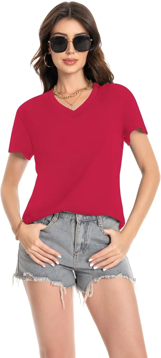 T Shirts for Women V Neck Short Sleeve Summer Casual Basic Tunic Tee Shirt