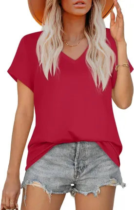 T Shirts for Women V Neck Short Sleeve Summer Casual Basic Tunic Tee Shirt