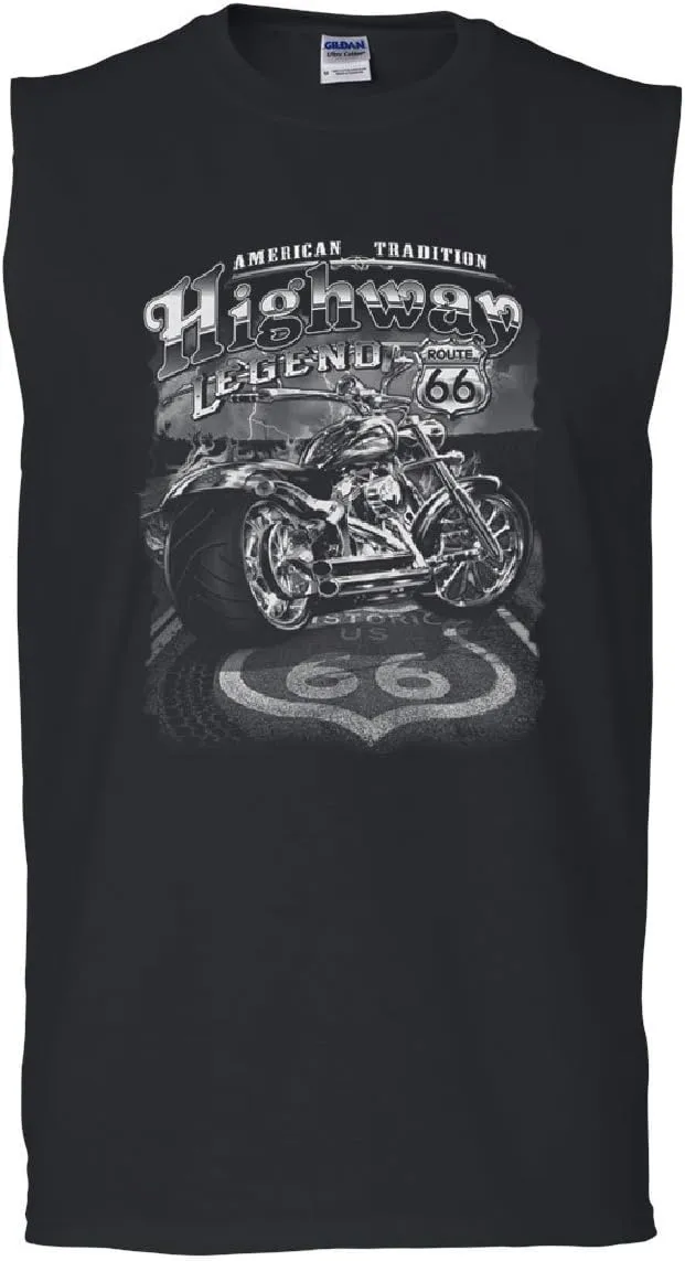 Tee Hunt Highway Legend Route 66 Muscle Shirt Biker American Tradition Chopper Sleeveless
