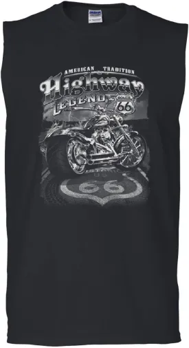 Tee Hunt Highway Legend Route 66 Muscle Shirt Biker American Tradition Chopper Sleeveless