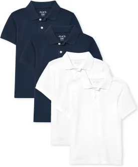 The Children's Place Boys Short Sleeve Pique Polo Shirt, Nautico/White 4 Pack, Large US