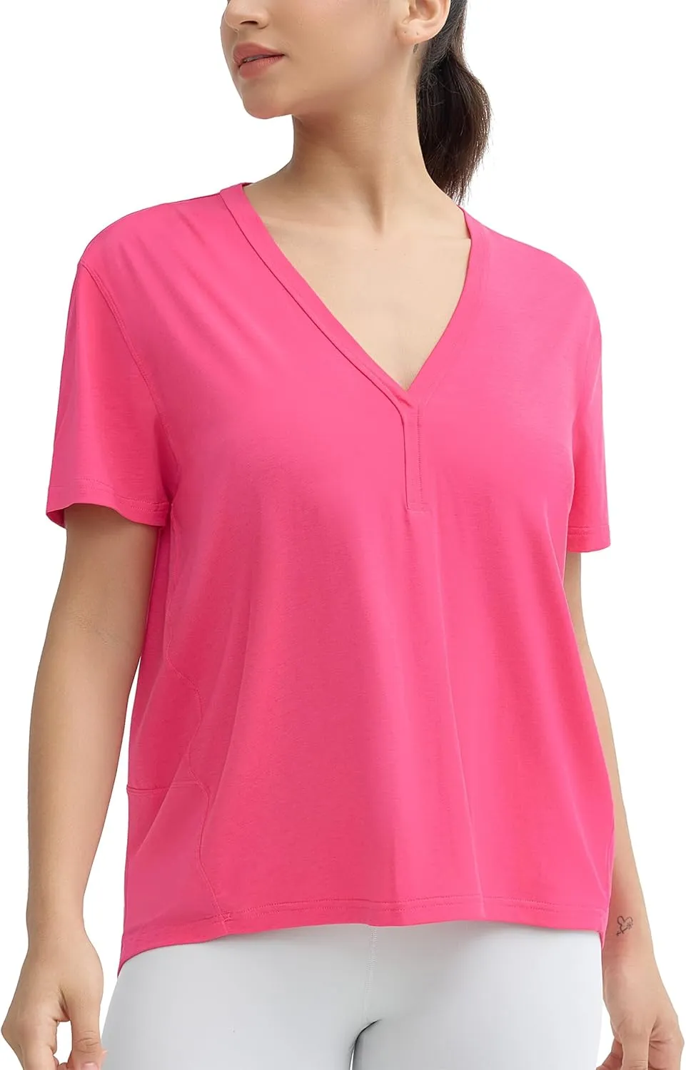 THE GYM PEOPLE Women's Loose Fit Workout T-Shirts V Neck Short Sleeve Running Yoga Lounge Tee Tops