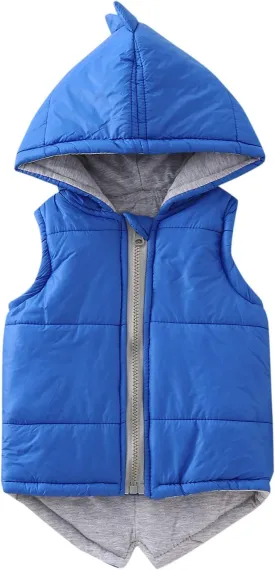 Toddler Baby Boys Girls 3D Dinosaur Puffer Vest Cotton Lined Sleeveless Hooded Jacket Solid Kids Fall Winter Outwear
