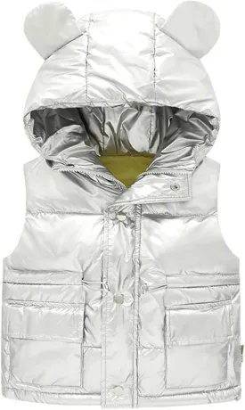Toddler Boys Girls Puffer Vest Lightweight Water-Resistant Winter Warm Jacket Hoodie Kids Sleeveless Shiny Coats