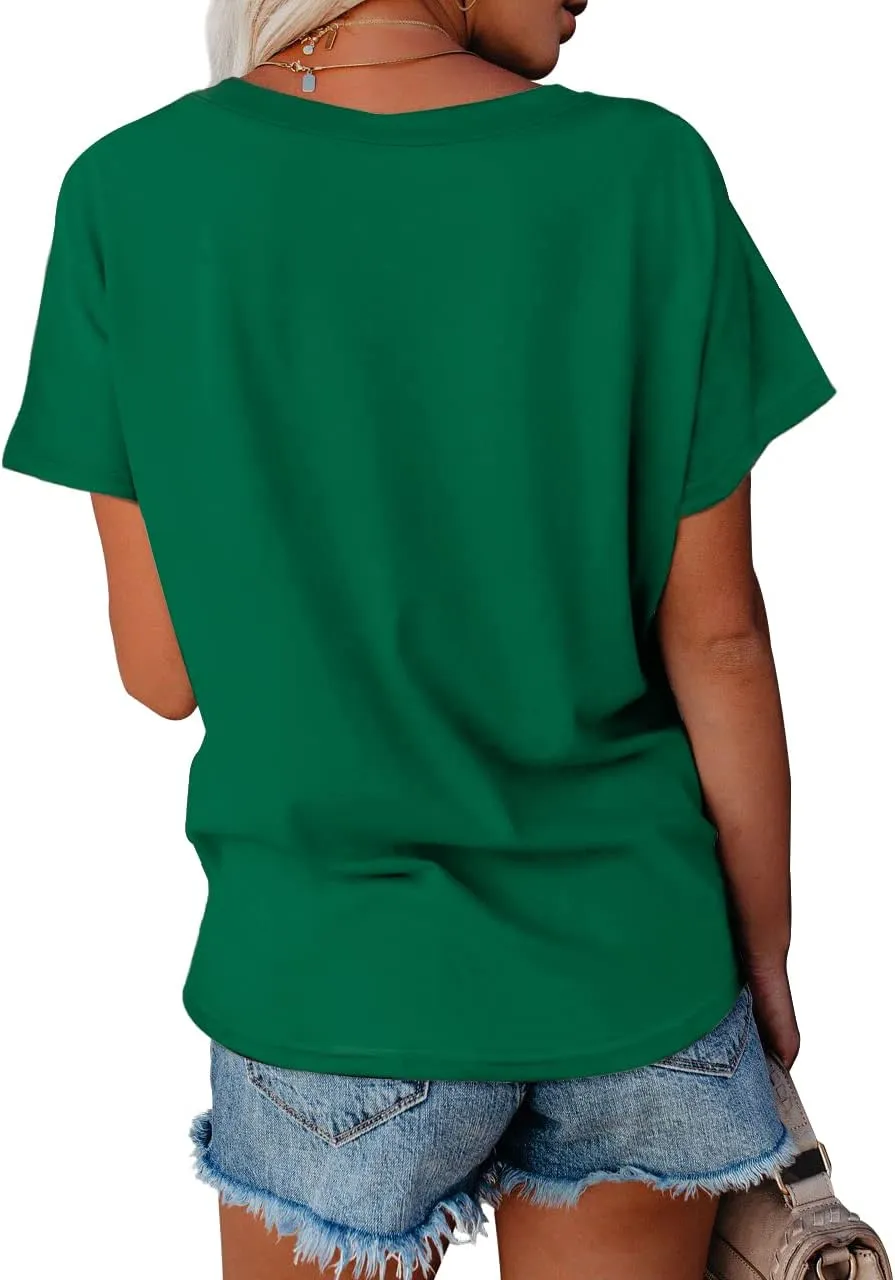 WEESO T Shirts for Women V Neck Summer Color Block Tops