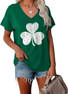WEESO T Shirts for Women V Neck Summer Color Block Tops