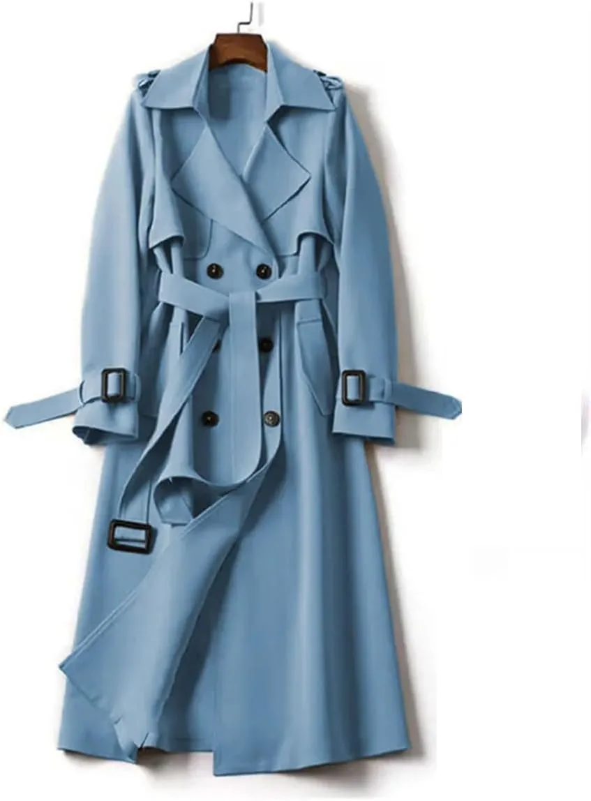 Women's Autumn Casual Khaki Lace-Up Street Loose Double-Breasted Trench Coat