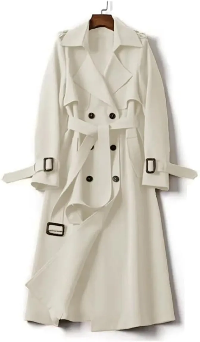Women's Autumn Casual Khaki Lace-Up Street Loose Double-Breasted Trench Coat