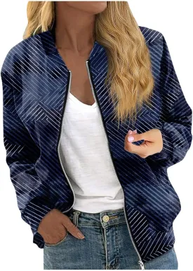 Womens Bomber Jacket Coat Casual Stand Collar Zip Up Lightweight Fall Fashion Jackets Outerwear Outfits with Pockets
