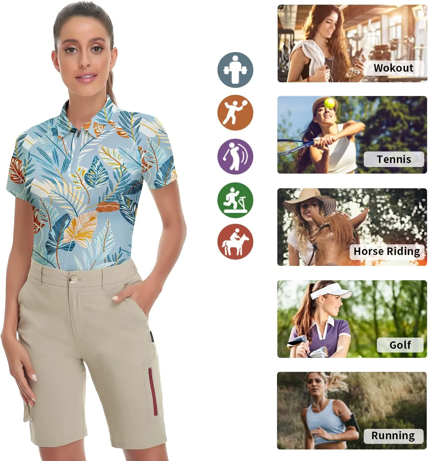Women's Golf Shirt Short Sleeve Tennis Shirt Quarter Zip Golf Pullover Golf Polo Shirts Argyle Tops