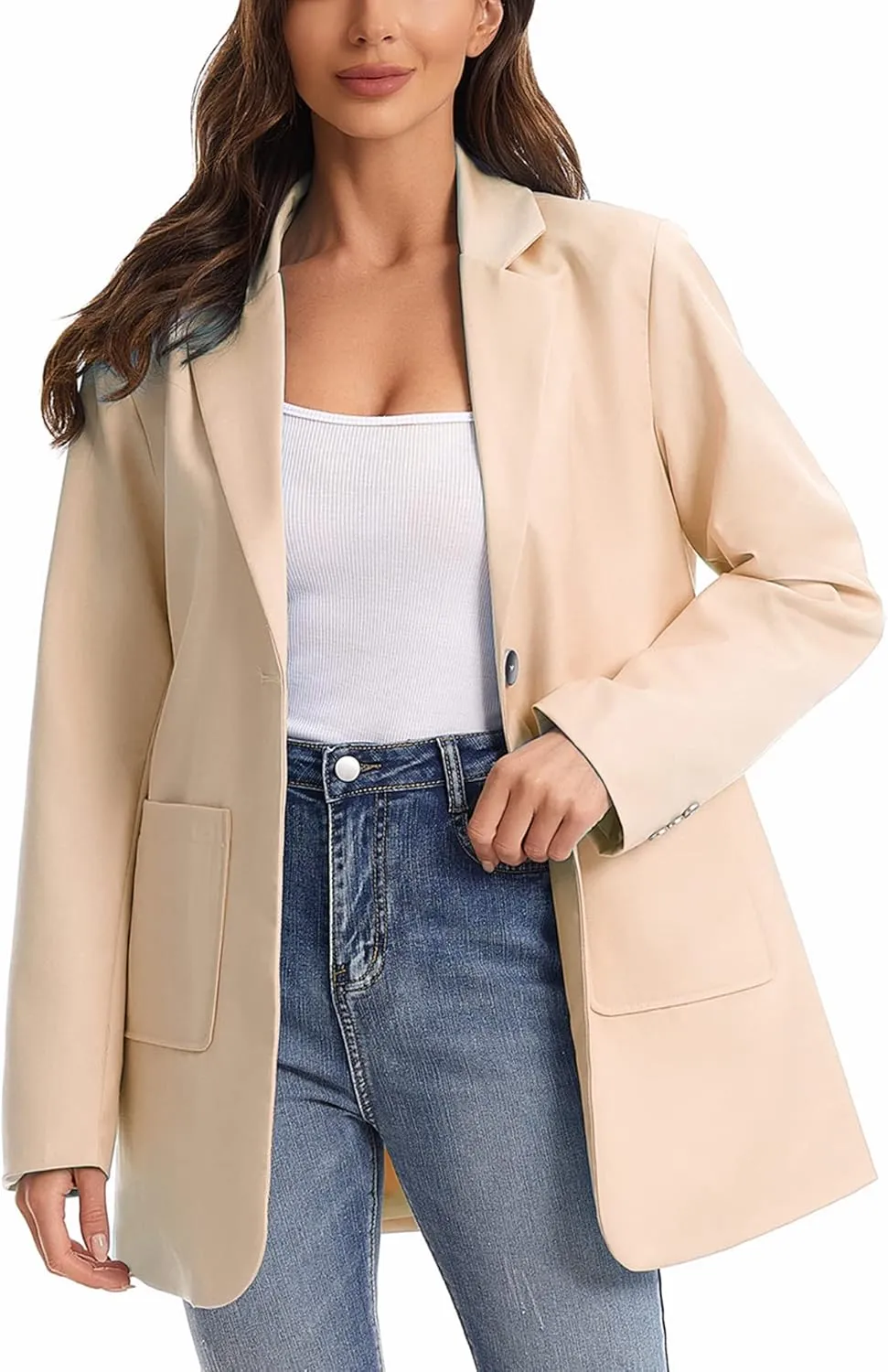 Womens Lapel Collar Buttons Business Casual Blazer Jackets