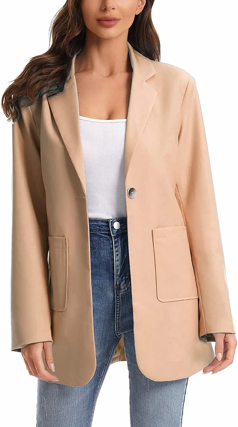 Womens Lapel Collar Buttons Business Casual Blazer Jackets